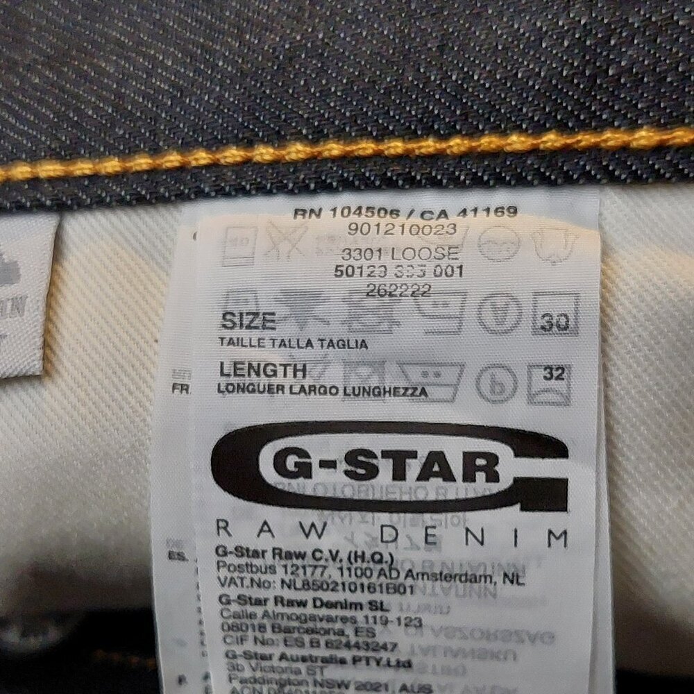 G-Star Raw 3301 Loose Brooklyn Denim Button Fly Dark Blue Denim Jeans Sz 30 NWT - Picture 14 of 15